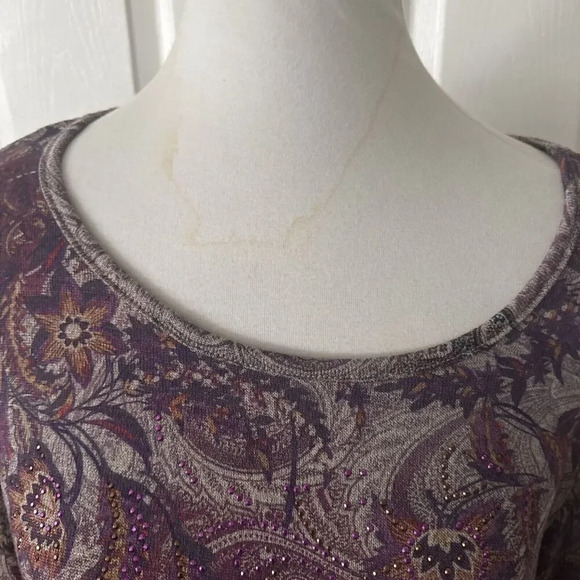 World Unity Womens Tunic Top Large Boho Paisley Rhinestones Asymetrical Hippie - Picture 2 of 13